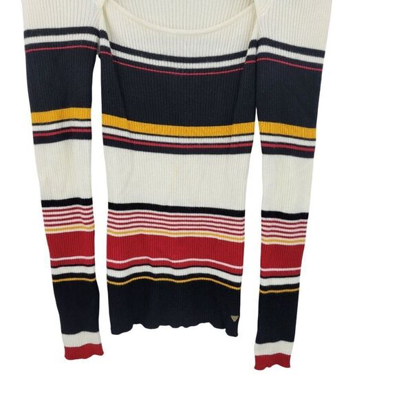 Vtg 90s Guess Womens White Striped Ribbed Knit Sweater Sz M Peekaboo Cutout - Picture 5 of 8